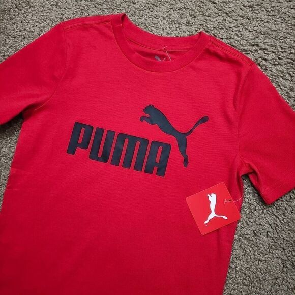 Puma Red Short Sleeve Logo Boys T-shirt -Q - Picture 2 of 3